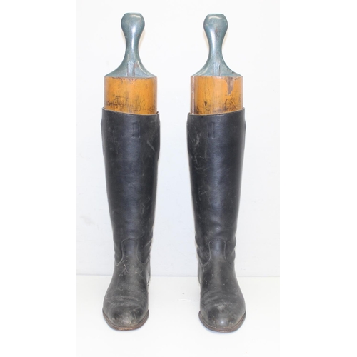 216 - Pair of vintage riding boots with 4 piece wooden boot trees