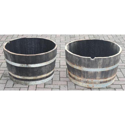 326 - Pair of vintage half sized barrel planters approx 71cm W x 41cm H