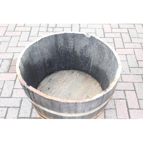 326 - Pair of vintage half sized barrel planters approx 71cm W x 41cm H