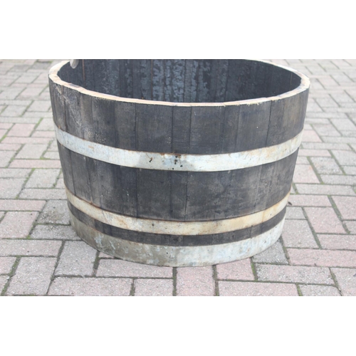 326 - Pair of vintage half sized barrel planters approx 71cm W x 41cm H