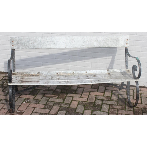 329 - Vintage weathered wooden garden bench, approx 154cm W