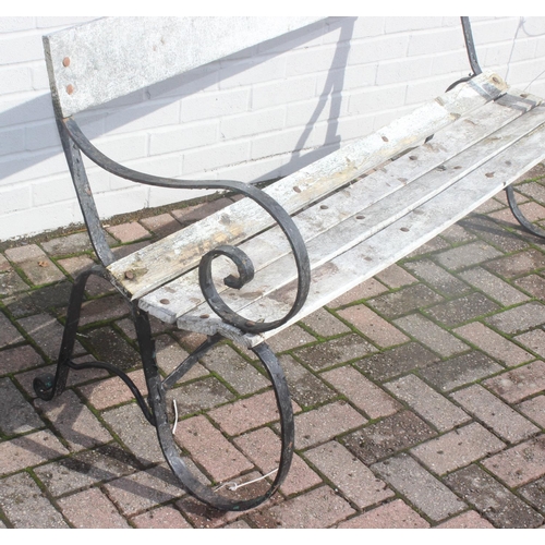 329 - Vintage weathered wooden garden bench, approx 154cm W