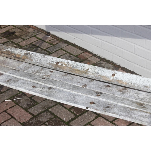 329 - Vintage weathered wooden garden bench, approx 154cm W