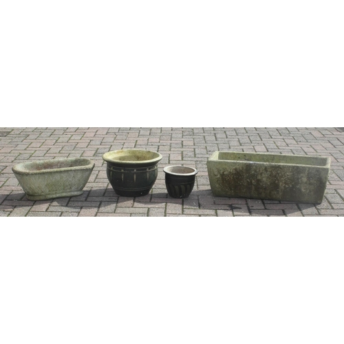 331 - 2 garden pots and 2 garden planters to include an example by Cotswold studio, largest approx 70cm W ... 