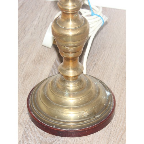 245 - A pair of large vintage brass table lamps with shades, each approx 80cm tall