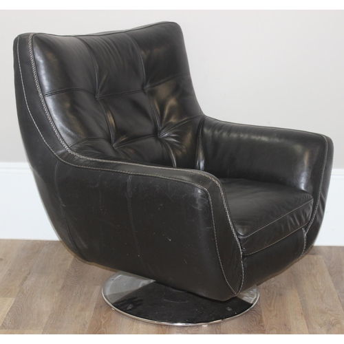 59 - Retro style black and chrome leatherette swivel armchair, approx 90cm x 86cm x 96cm