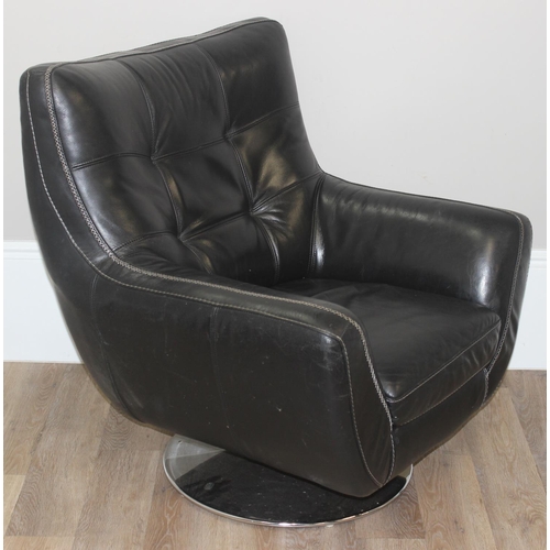 59 - Retro style black and chrome leatherette swivel armchair, approx 90cm x 86cm x 96cm