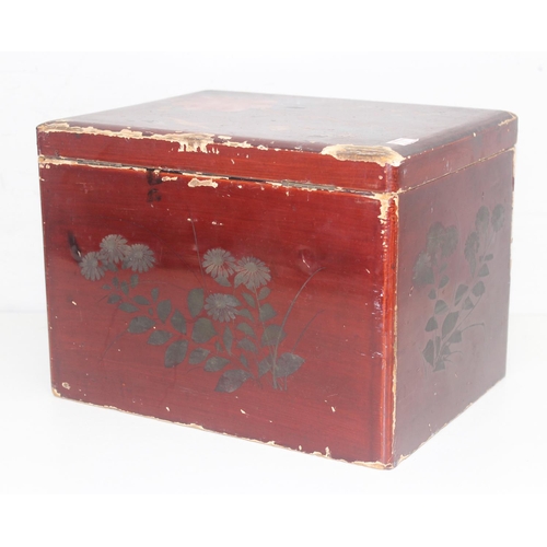 13 - Qty of Oriental and Oriental style items to include a Chinese 3 tier food box and a hand painted red... 