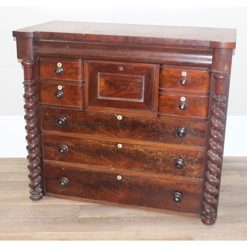 17 - A Victorian mahogany Scottish chest of drawers, a secret top drawer over 2 banks of 2 short drawers ... 