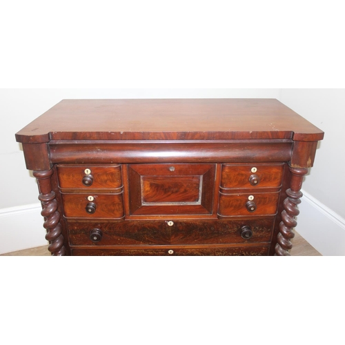 17 - A Victorian mahogany Scottish chest of drawers, a secret top drawer over 2 banks of 2 short drawers ... 