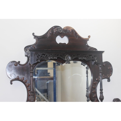 22 - A Victorian ebonised chiffonier or sideboard with mirror and shelf top with domed glass display cabi... 