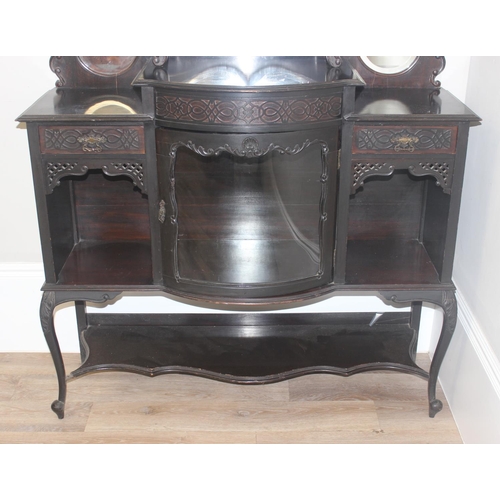 22 - A Victorian ebonised chiffonier or sideboard with mirror and shelf top with domed glass display cabi... 