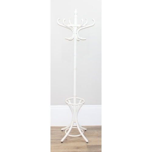 27 - A white painted freestanding coat and hat stand, approx 185cm tall