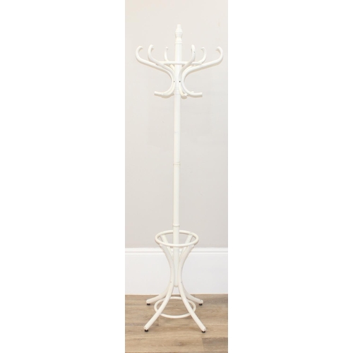 27 - A white painted freestanding coat and hat stand, approx 185cm tall