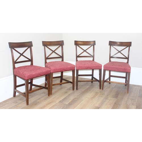 54 - A set of 4 Victorian railback mahogany dining chairs with X back stretchers and burgundy upholstered... 