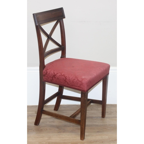 54 - A set of 4 Victorian railback mahogany dining chairs with X back stretchers and burgundy upholstered... 