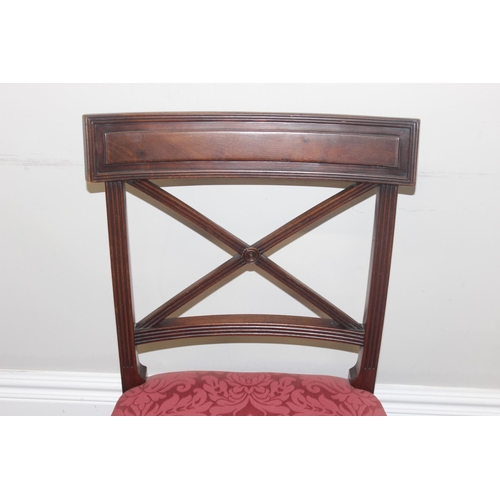 54 - A set of 4 Victorian railback mahogany dining chairs with X back stretchers and burgundy upholstered... 