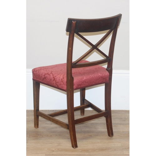 54 - A set of 4 Victorian railback mahogany dining chairs with X back stretchers and burgundy upholstered... 