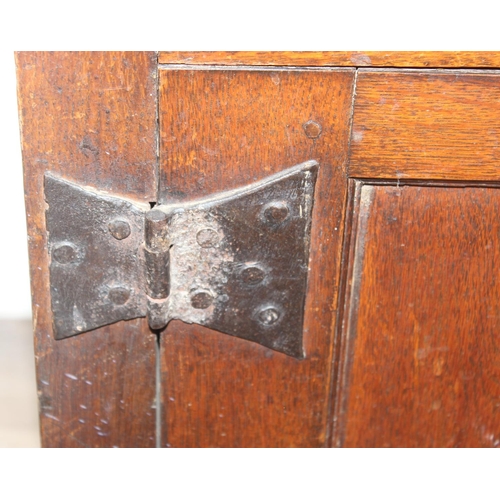 23 - An antique country oak dresser, likely 18th century, the base comprising of 3 cupboards under 3 draw... 