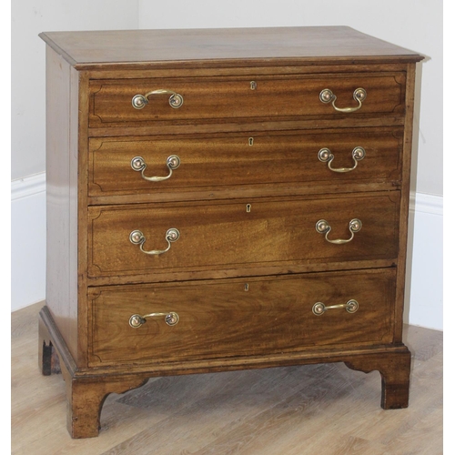 45 - An antique mahogany 4 drawer chest of drawers with brass fittings and oak linings, approx 76cm wide ... 