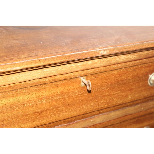 45 - An antique mahogany 4 drawer chest of drawers with brass fittings and oak linings, approx 76cm wide ... 