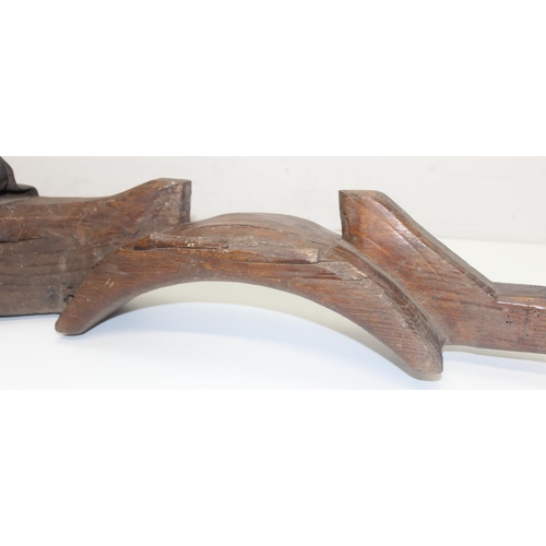 53 - A rustic elm and wrought iron oxen yoke, approx 120cm wide