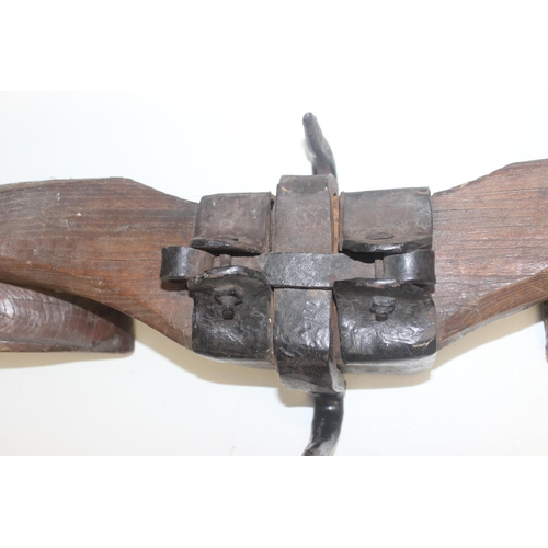 53 - A rustic elm and wrought iron oxen yoke, approx 120cm wide