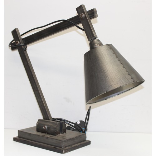 236 - An unusual scratch built industrial Anglepoise style desk lamp made from metal, approx 56cm tall in ... 