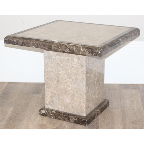 35 - Marble effect side table, approx 66cm square x 57cm tall