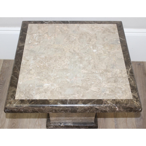 35 - Marble effect side table, approx 66cm square x 57cm tall