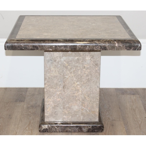 35 - Marble effect side table, approx 66cm square x 57cm tall