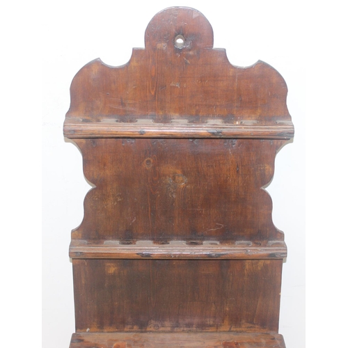 46 - An antique stained pine spoon rack and box, likely 19th century, approx 31cm wide x 62cm tall