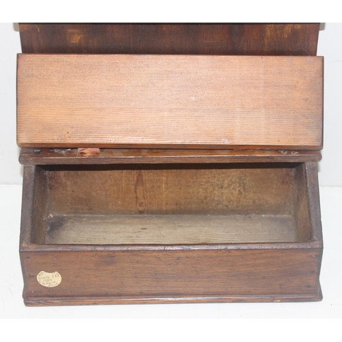 46 - An antique stained pine spoon rack and box, likely 19th century, approx 31cm wide x 62cm tall