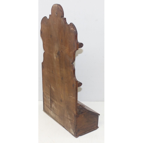 46 - An antique stained pine spoon rack and box, likely 19th century, approx 31cm wide x 62cm tall