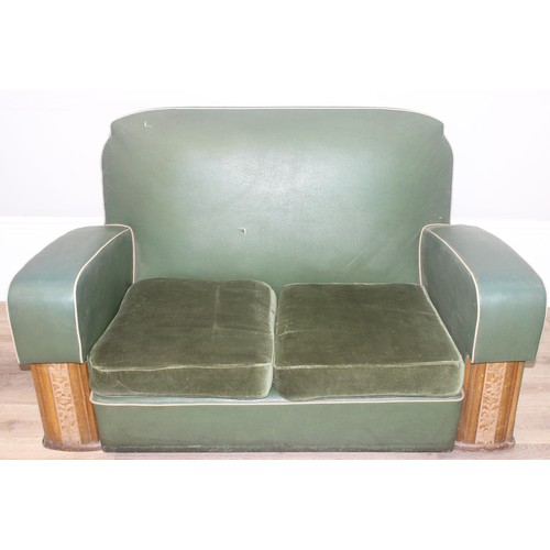 29 - Art Deco style green sofa and chairs, sofa approx 135 cm W x 78cm D x 78cm H and the chairs approx 8... 