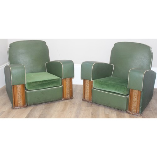 29 - Art Deco style green sofa and chairs, sofa approx 135 cm W x 78cm D x 78cm H and the chairs approx 8... 