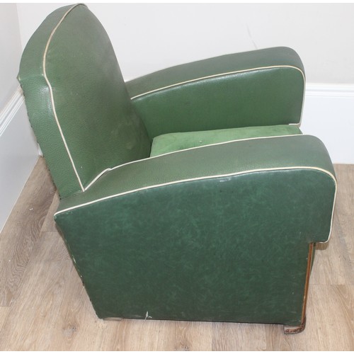 29 - Art Deco style green sofa and chairs, sofa approx 135 cm W x 78cm D x 78cm H and the chairs approx 8... 