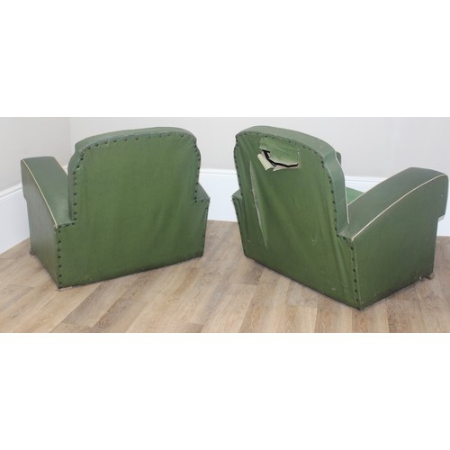 29 - Art Deco style green sofa and chairs, sofa approx 135 cm W x 78cm D x 78cm H and the chairs approx 8... 