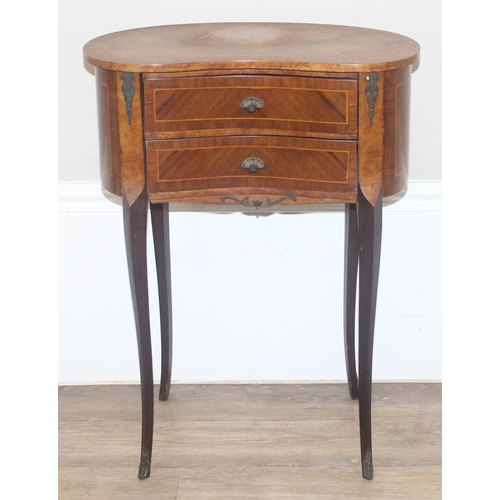 56 - A French kingwood kidney shaped side table with 2 drawers and gilt metal mounts, likely early 20th c... 