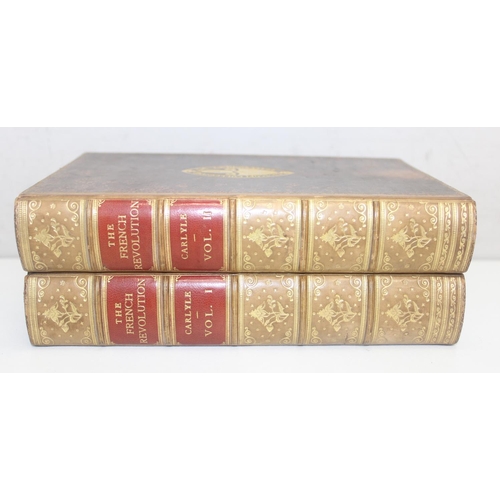 565 - The French Revolution by Thomas Carlyle, published 1906 by Macmillan & Co, 2 volumes, full leather b... 