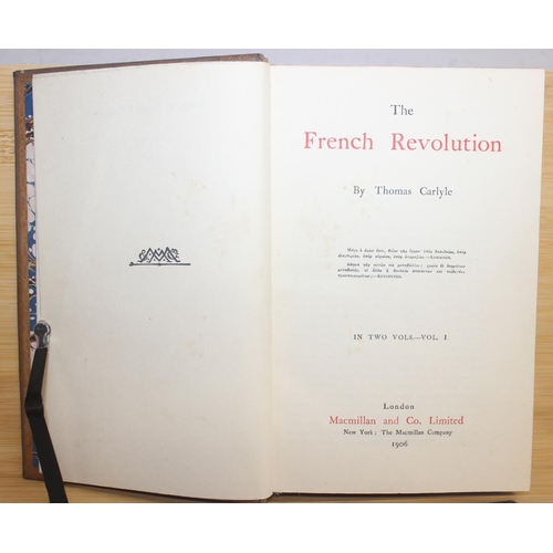 565 - The French Revolution by Thomas Carlyle, published 1906 by Macmillan & Co, 2 volumes, full leather b... 