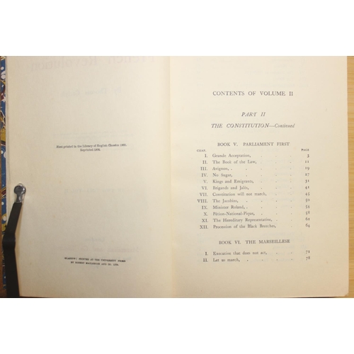 565 - The French Revolution by Thomas Carlyle, published 1906 by Macmillan & Co, 2 volumes, full leather b... 