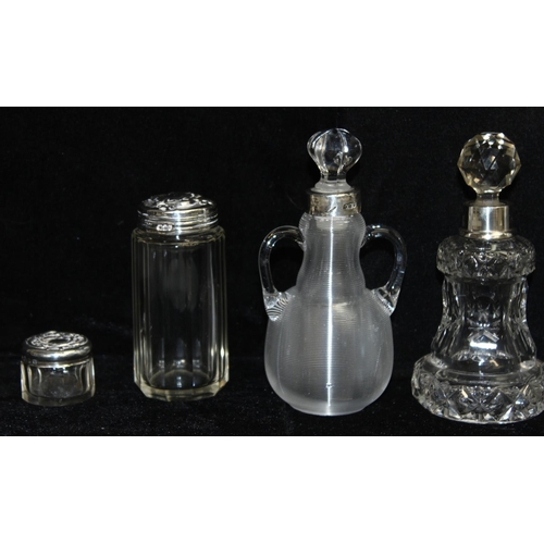 1021 - 8 assorted silver mounted and cut glass jars and bottles, 7 with English hallmarks and all XRF confi... 