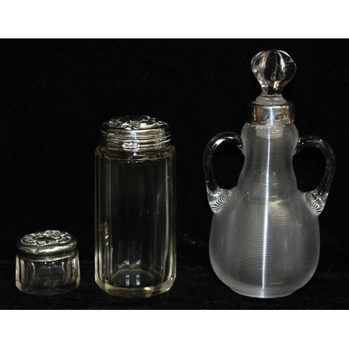 1021 - 8 assorted silver mounted and cut glass jars and bottles, 7 with English hallmarks and all XRF confi... 