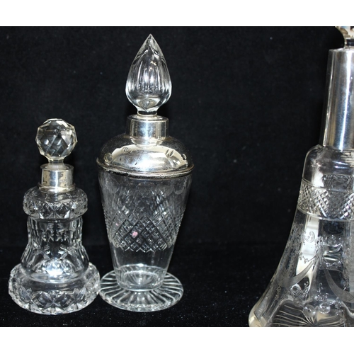 1021 - 8 assorted silver mounted and cut glass jars and bottles, 7 with English hallmarks and all XRF confi... 