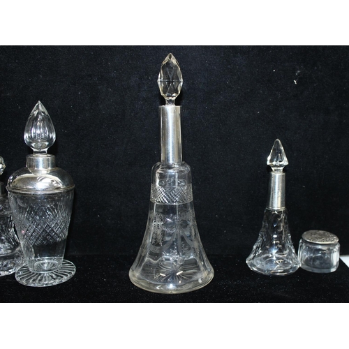 1021 - 8 assorted silver mounted and cut glass jars and bottles, 7 with English hallmarks and all XRF confi... 