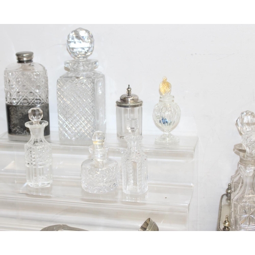 1025 - Qty of vintage and later cut glass, silver plate items, and an oil lamp with decorative glass reserv... 