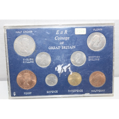 1214 - 3 assorted coin sets to inc a 1942 set with silver coins, 1970 set in luxury case and a 1964 set