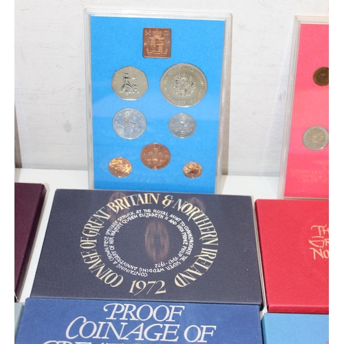 1216 - 7 assorted Coinage of Great Britain and Northern Ireland sets, 1970, 1972, 1973, 1977, 1979, 1981 & ... 