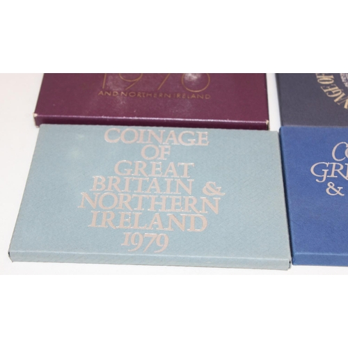 1216 - 7 assorted Coinage of Great Britain and Northern Ireland sets, 1970, 1972, 1973, 1977, 1979, 1981 & ... 